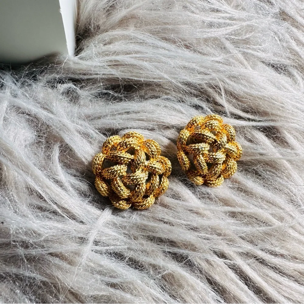 Vintage Monet Golden Weaved Pierced Earrings
